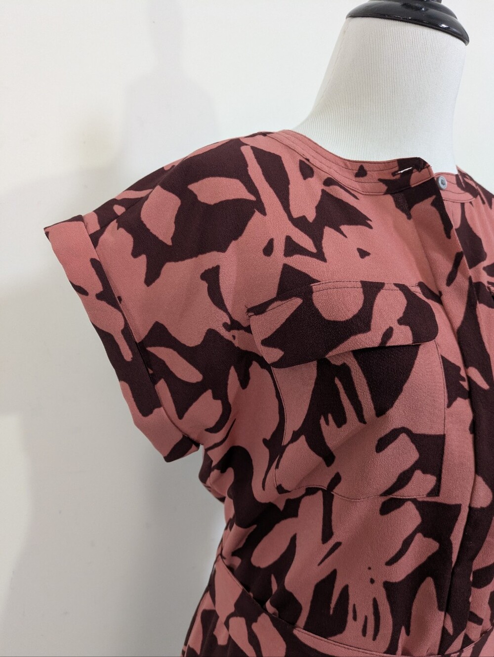 LOFT Pink and Burgundy Brown Dress With Belt - Size Small Womens - Picture 5 of 9